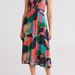 Vince Camuto Multicolor Abstract Midi Mesh Dress